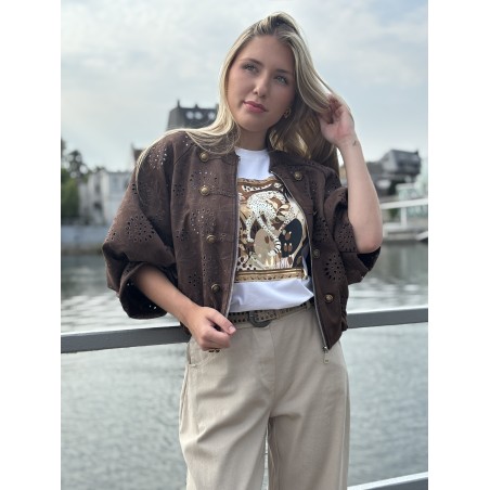 Veste bomber à broderie anglaise choco Emma