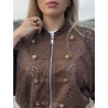 Veste bomber à broderie anglaise choco Emma