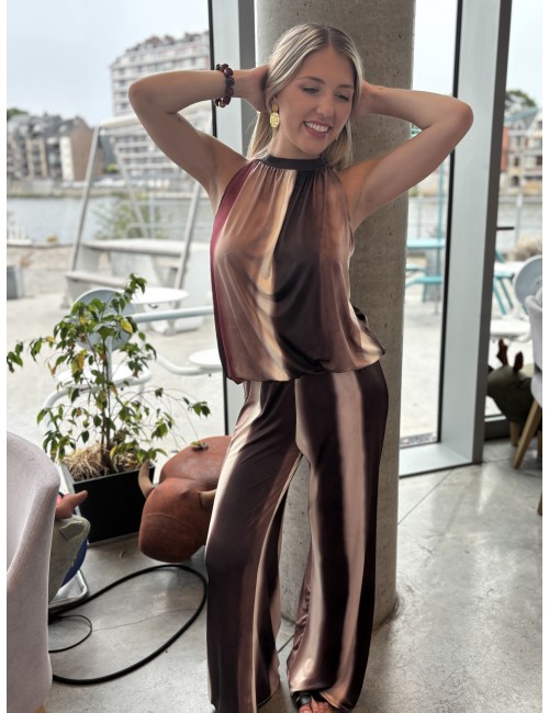 Pantalon fluide large à rayures bordeaux Naomie