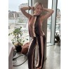 Pantalon fluide large à rayures bordeaux Naomie