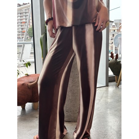 Pantalon fluide large à rayures bordeaux Naomie