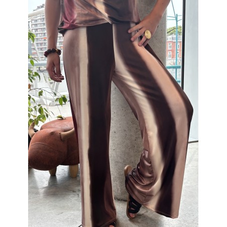 Pantalon fluide large à rayures bordeaux Naomie