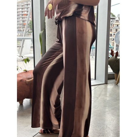Pantalon fluide large à rayures bordeaux Naomie
