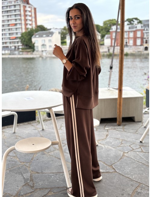 Pantalon doux style jogging rayé choco Gaelle