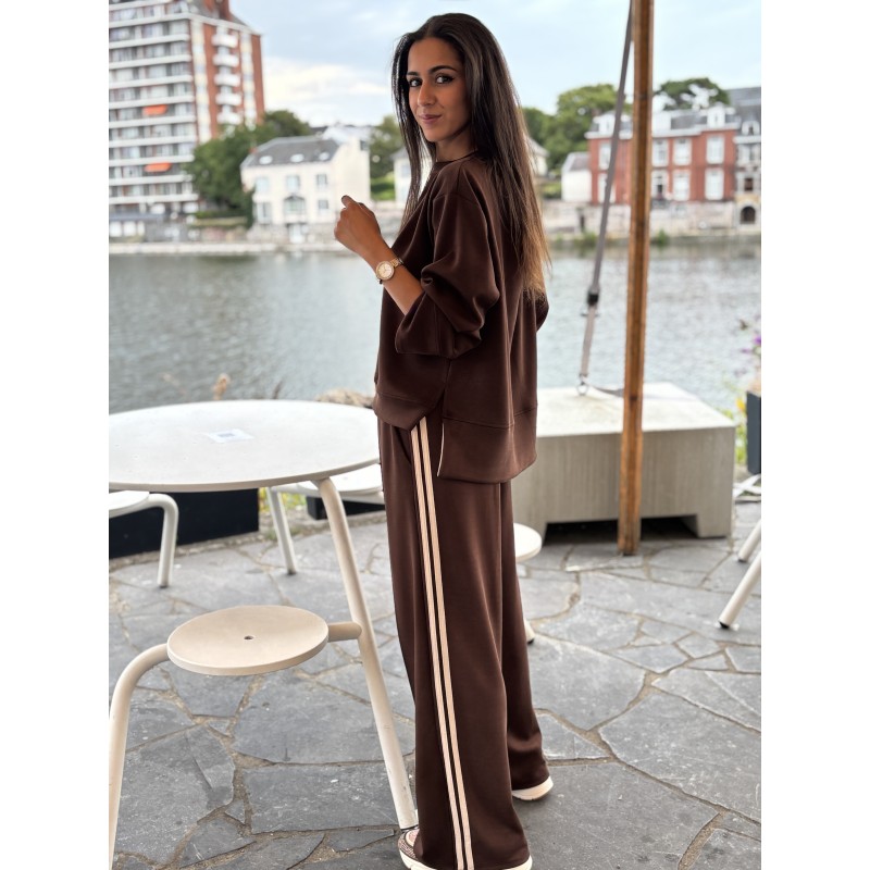 Pantalon doux style jogging rayé choco Gaelle