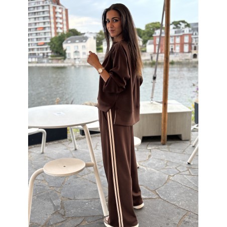 Pantalon doux style jogging rayé choco Gaelle
