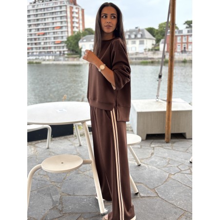 Pantalon doux style jogging rayé choco Gaelle
