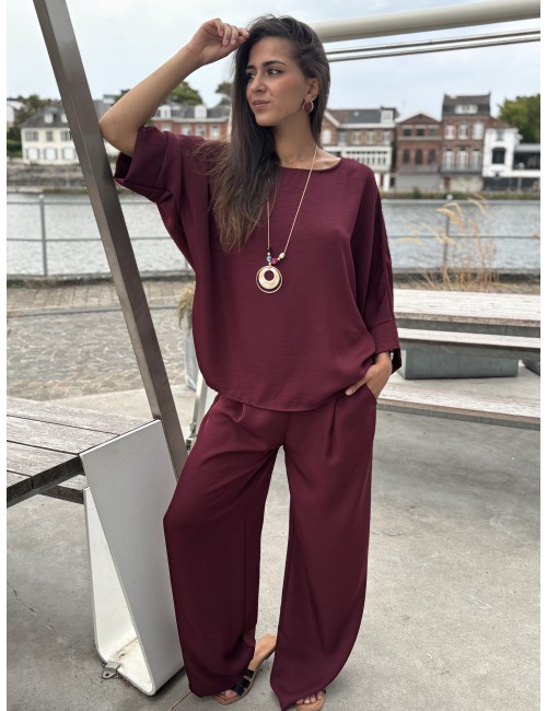 Pantalon fluide palazzo bordeaux Mandy