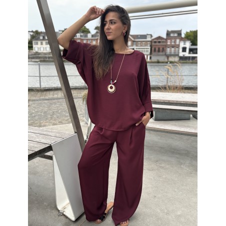 Pantalon fluide palazzo bordeaux Mandy