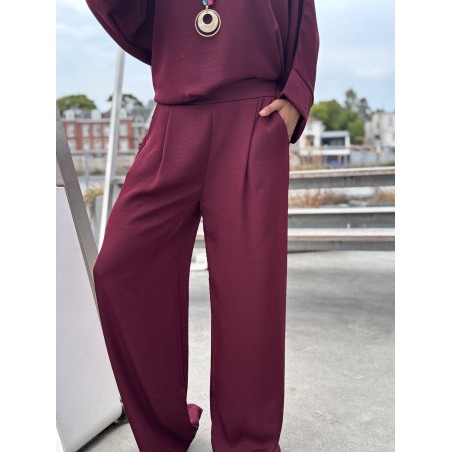Pantalon fluide palazzo bordeaux Mandy