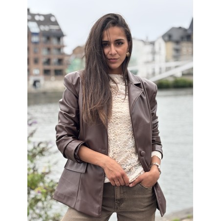 Veste blazer en similicuir choco Mirza