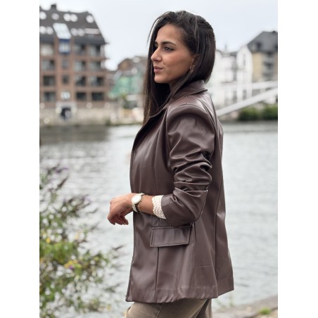 Veste blazer en similicuir choco Mirza