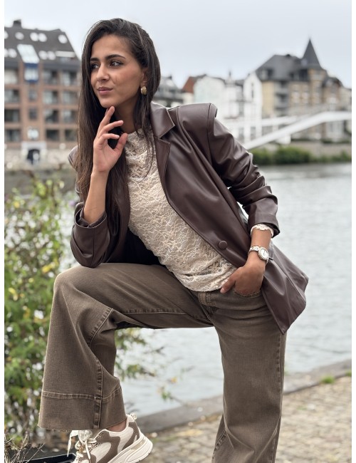 Veste blazer en similicuir choco Mirza