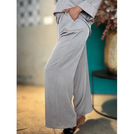 Pantalon fluide palazzo taupe Mandy
