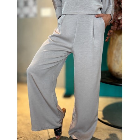 Pantalon fluide palazzo taupe Mandy
