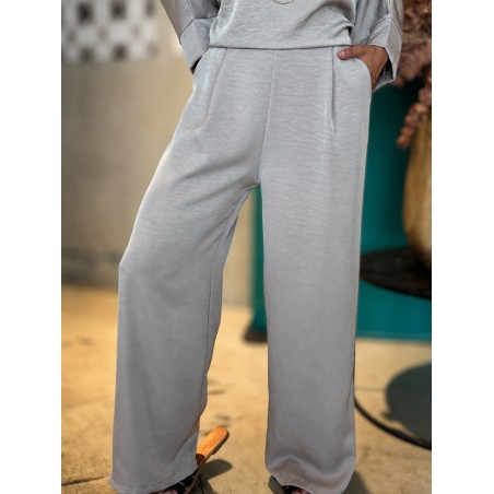 Pantalon fluide palazzo taupe Mandy