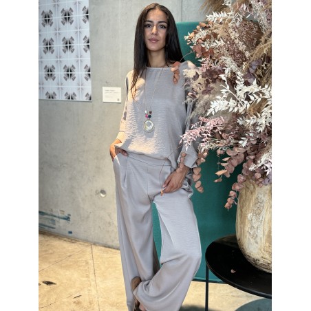 Pantalon fluide palazzo taupe Mandy