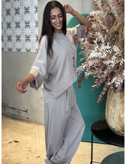 Pantalon fluide palazzo taupe Mandy