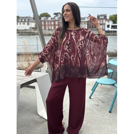 Blouse fluide légère asymétrique bordeaux Ines