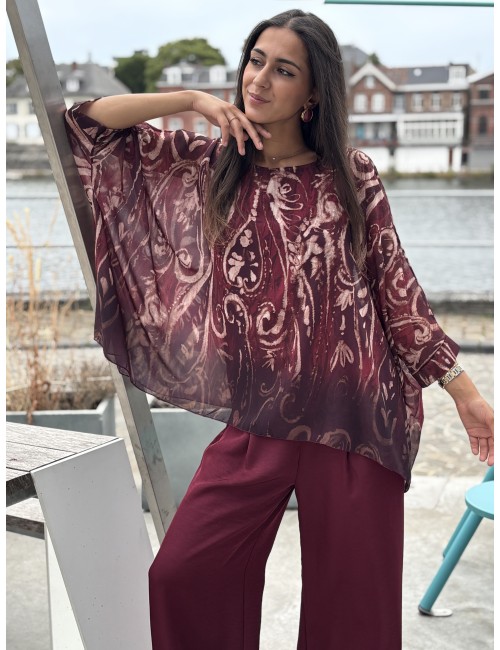Blouse fluide légère asymétrique bordeaux Ines