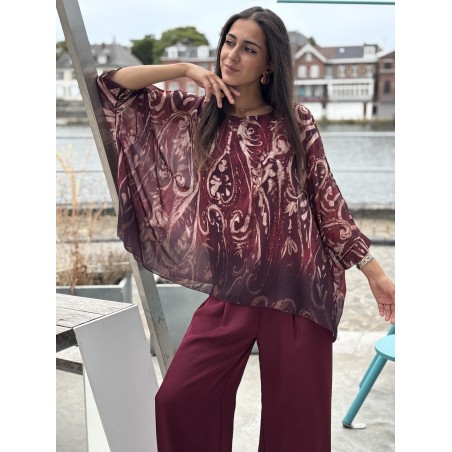 Blouse fluide légère asymétrique bordeaux Ines