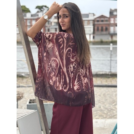Blouse fluide légère asymétrique bordeaux Ines