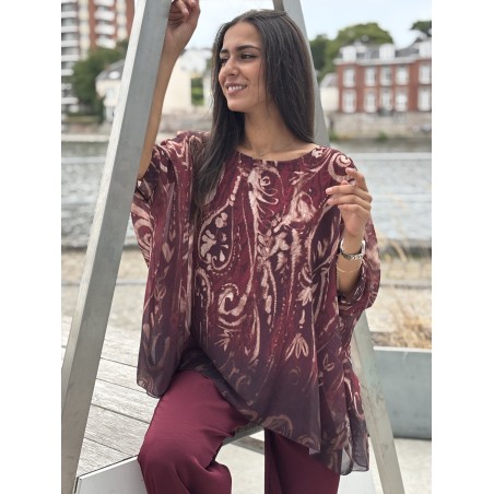 Blouse fluide légère asymétrique bordeaux Ines