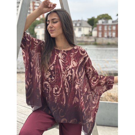 Blouse fluide légère asymétrique bordeaux Ines
