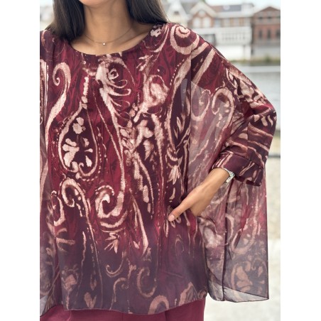 Blouse fluide légère asymétrique bordeaux Ines