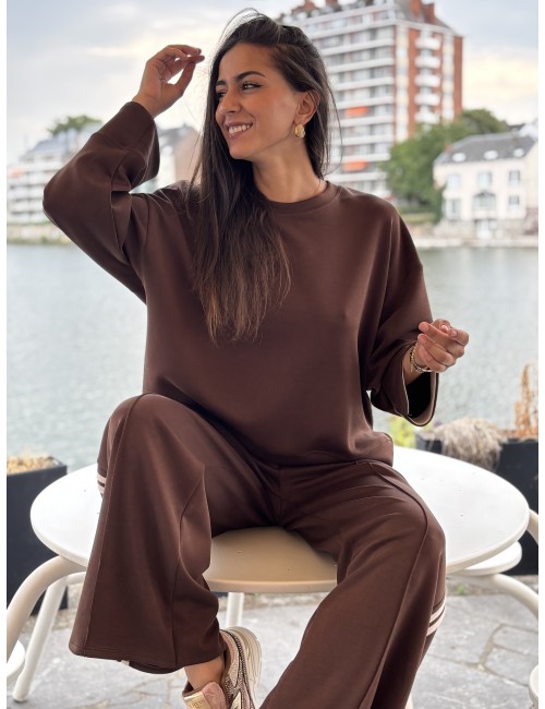Sweat-shirt style jogging à effet superposé choco Rosalie