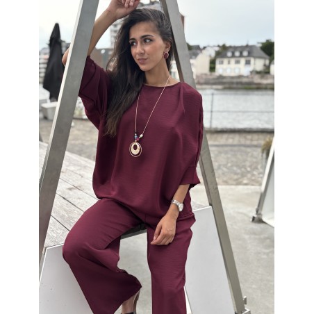 Blouse ample effet bohème bordeaux Paula
