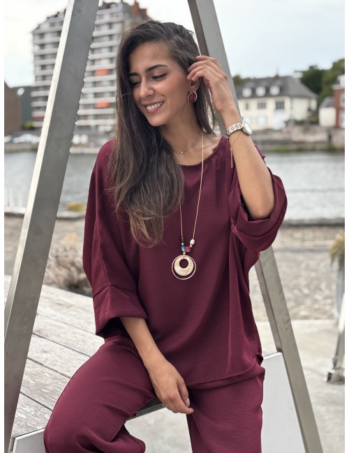 Blouse ample effet bohème bordeaux Paula