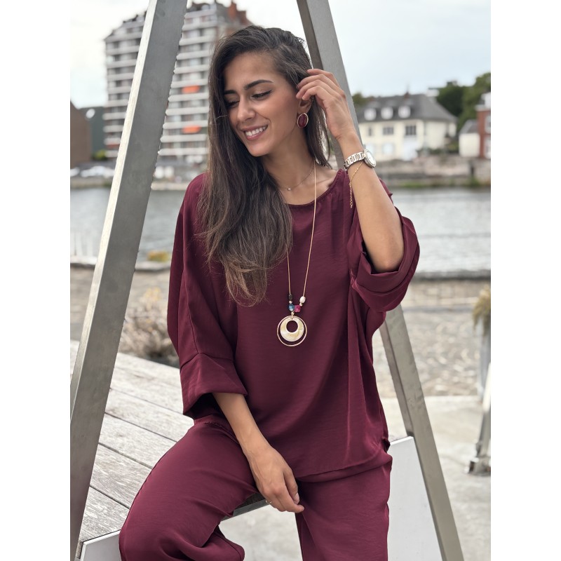 Blouse ample effet bohème bordeaux Paula