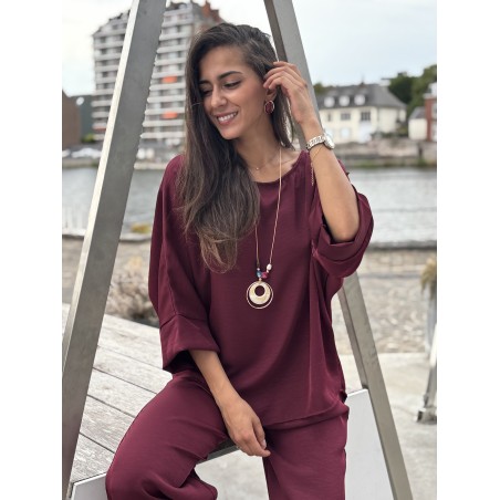 Blouse ample effet bohème bordeaux Paula