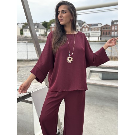 Blouse ample effet bohème bordeaux Paula