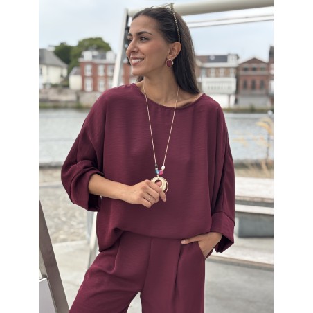 Blouse ample effet bohème bordeaux Paula
