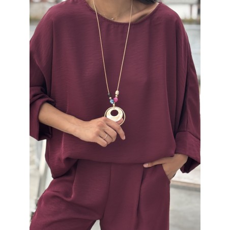 Blouse ample effet bohème bordeaux Paula
