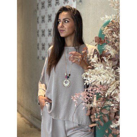 Blouse ample effet bohème taupe Paula