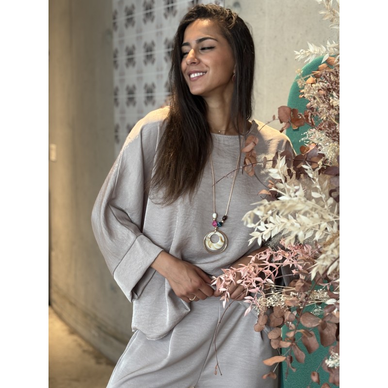 Blouse ample effet bohème taupe Paula