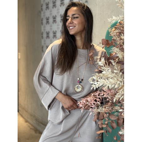 Blouse ample effet bohème taupe Paula