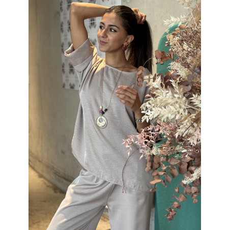 Blouse ample effet bohème taupe Paula