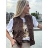 Gilet sans manches à broderie anglaise choco Oceane