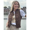Gilet sans manches à broderie anglaise choco Oceane