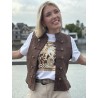 Gilet sans manches à broderie anglaise choco Oceane
