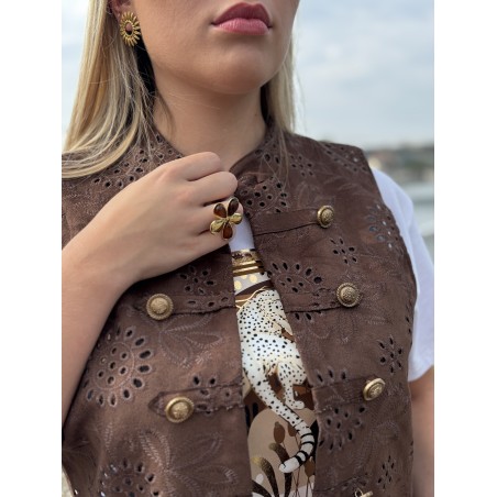 Gilet sans manches à broderie anglaise choco Oceane
