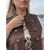 Gilet sans manches à broderie anglaise choco Oceane