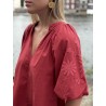 Robe courte à manches bouffantes brodées Bordeaux Christelle