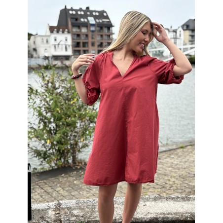 Robe courte à manches bouffantes brodées Bordeaux Christelle