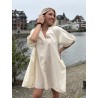 Robe courte à manches bouffantes brodées beige Christelle
