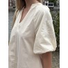Robe courte à manches bouffantes brodées beige Christelle
